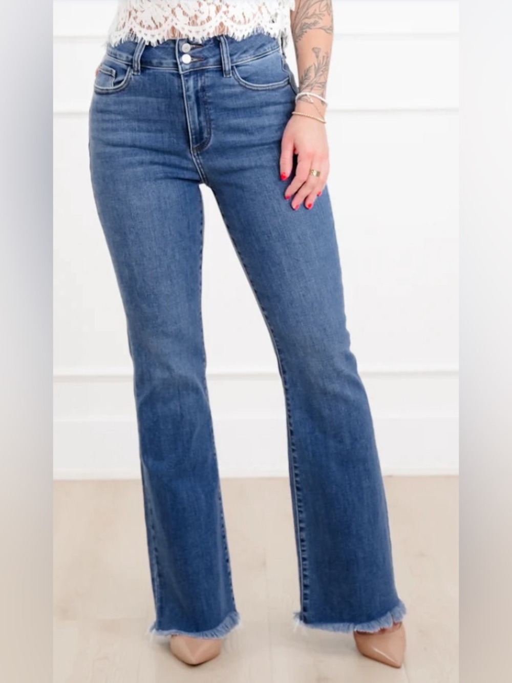 Judy Blue High-Waist Raw Hem Women's Jeans - Dark Blue